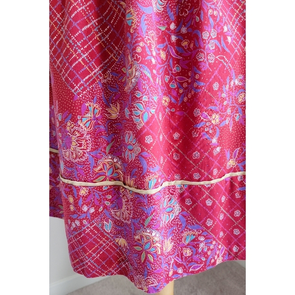 70s Red Floral Cinched Waist 1970s Vintage Midi Dress by ' Belle France ' - Picture 6 of 8